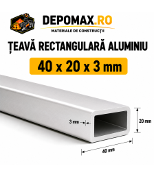 Teava rectangulara aluminiu 40 x 20 x 3 mm, 6 metri (EN AW-6060)